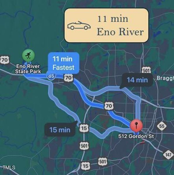13 - 11 minute drive to Eno River State