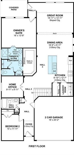 The Elmore floor plan by K. Hovnanian Homes. 1st Floor shown. *Prices, plans, dimensions, features, specifications, materials, and availability of homes or communities are subject to change without notice or obligation.