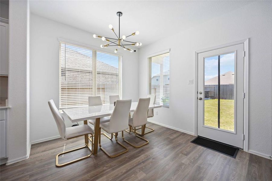 Breakfast area with luxury light fixture