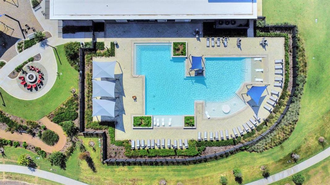 Aerial view of the resort style pool.