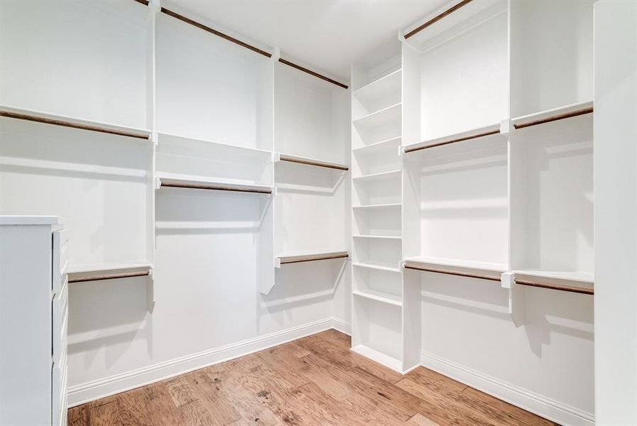 Spacious closet featuring light hardwood / wood-style floors