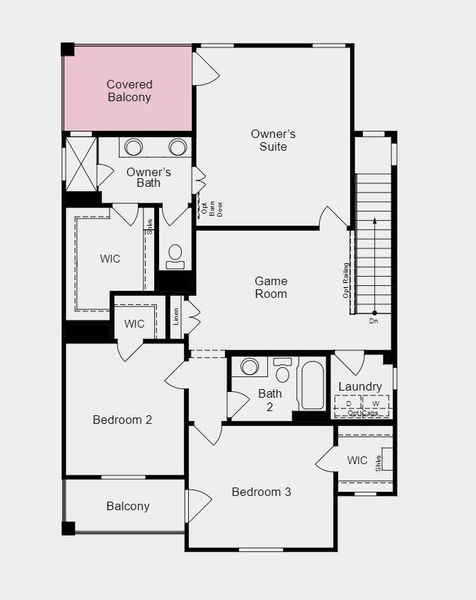 Structural options include: open stair railing, covered balcony on second floor connected to the primary bedroom, gas stub out on back patio, tankless water heater.