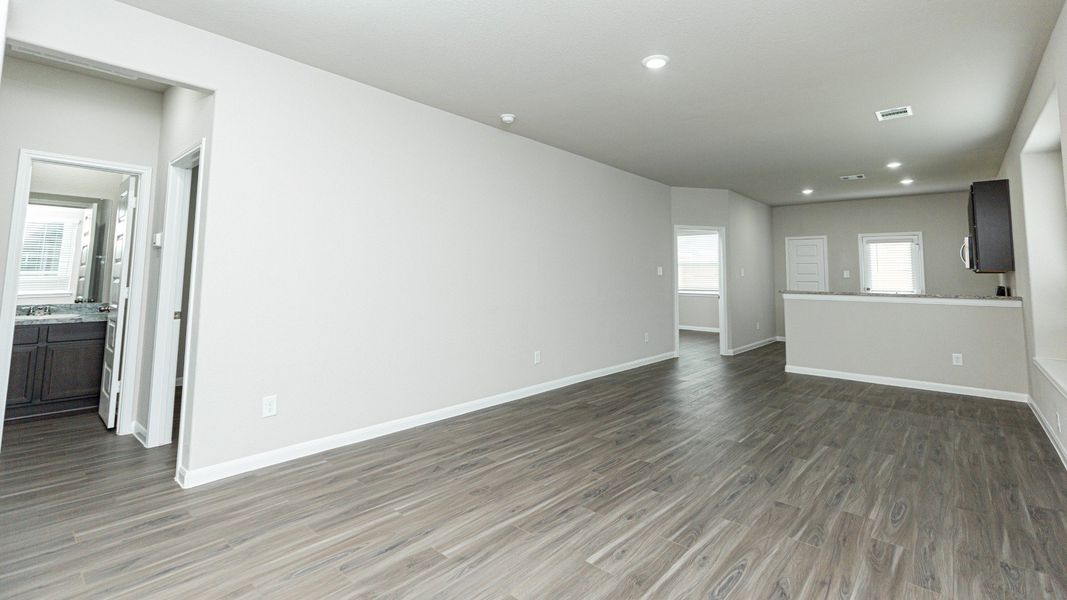 Family Room to Dining Area and Kitchen