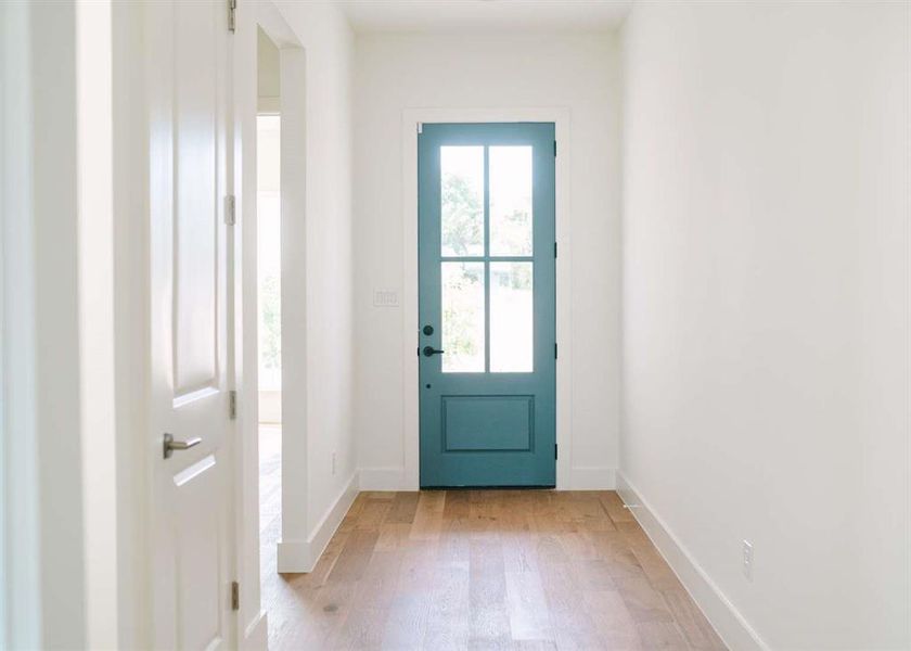 Doorway to outside featuring light hardwood / wood-style floors and plenty of natural light