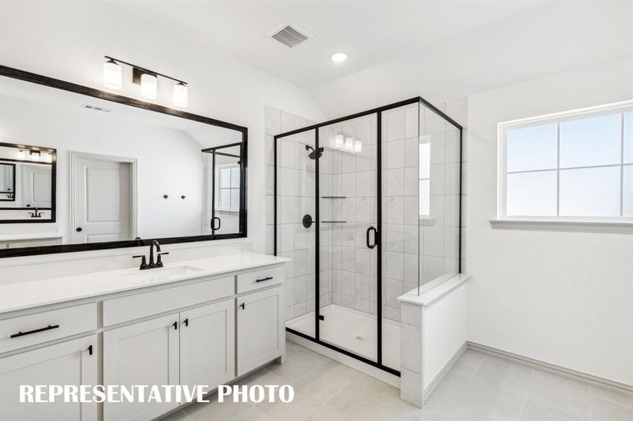 Your new owner's bath features a spacious walk in shower that you will never want to leave!  REPRESENTATIVE PHOTO
