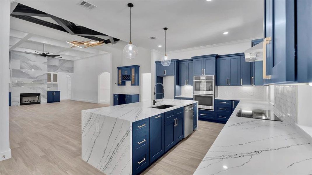 This shows the openness to the family room from the kitchen.