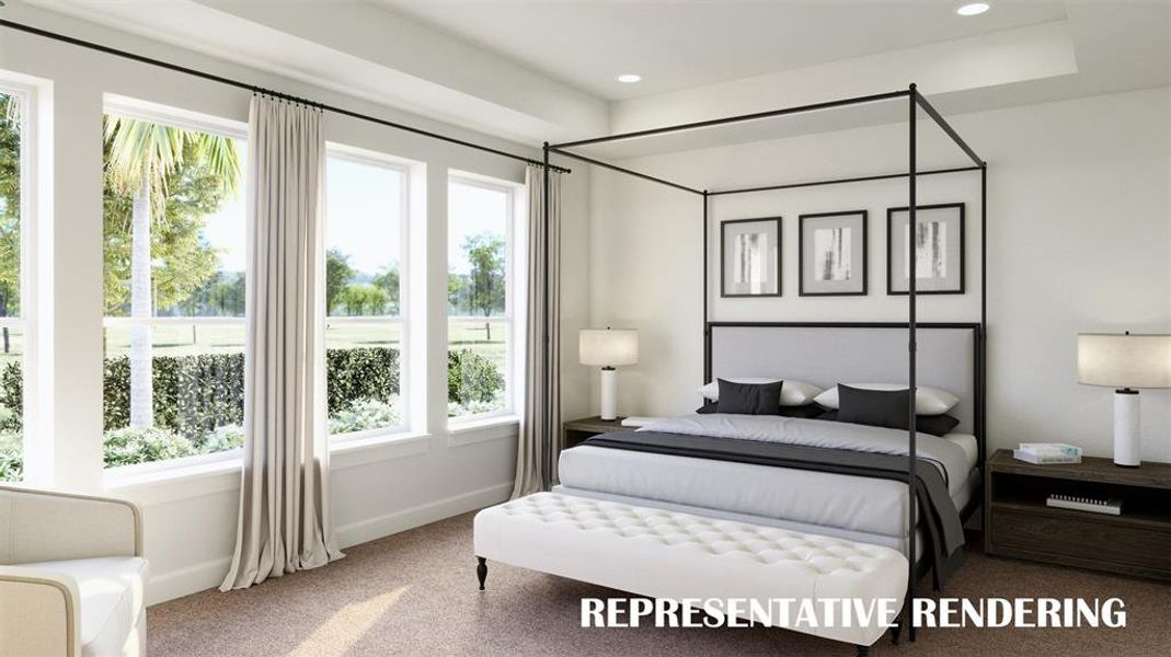 Your new light filled owner's suite is a perfect retreat where you can relax and renew.  VIRTUALLY STAGED RENDERING