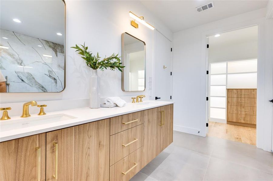 Bathroom with wood-type flooring and vanity