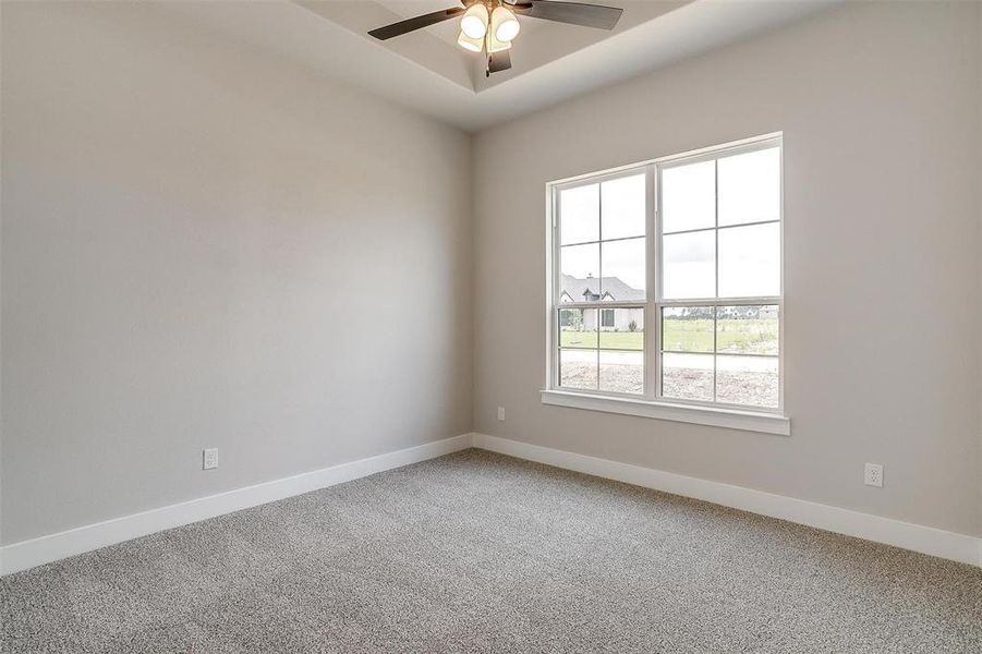 Spare room with carpet floors and ceiling fan