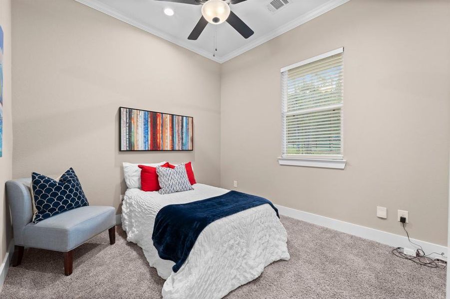 This secondary bedroom is located on the front of the house and looking out of the window you are surrounded by forest and nature, you cannot see another house!